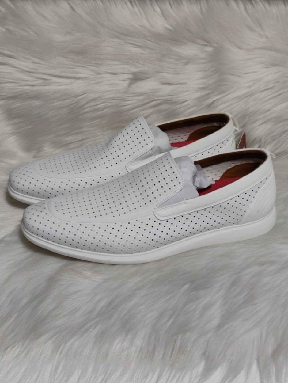 (C-62) New Stacy Adams Remy White Perforated Slip-On Loafers